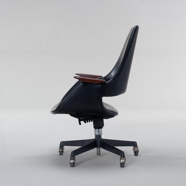OFFICE CHAIR-Mid Century Modern Black Leather Swivel