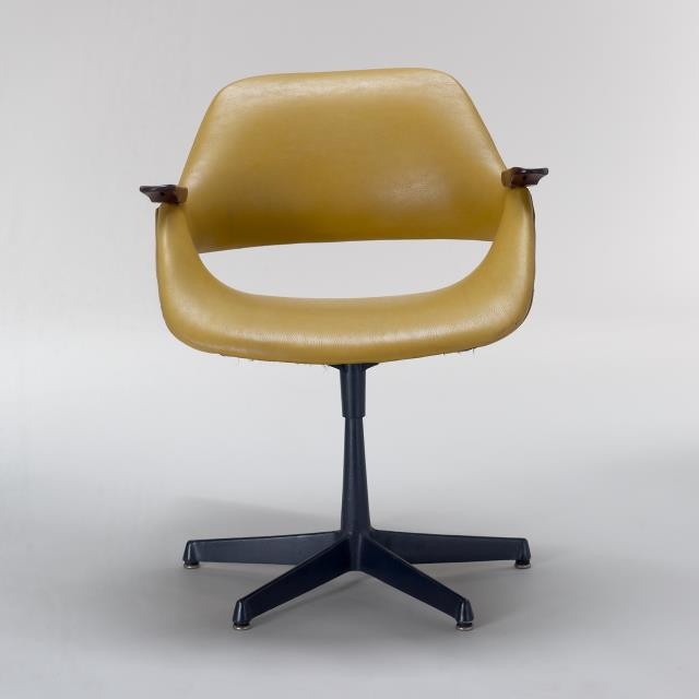 CHAIR-Swivel/Mustard Vinyl/Wood Accents