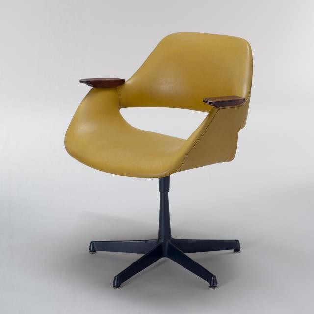 CHAIR-Swivel/Mustard Vinyl/Wood Accents