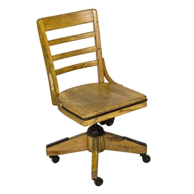 CHAIR-SWIVEL-LIGHT OAK-SLAT BACK ON WHEELS