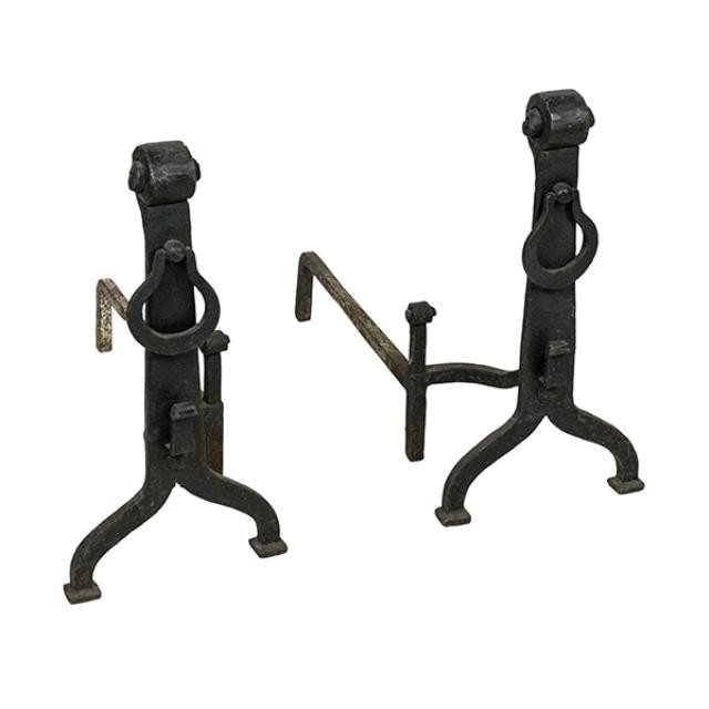 ANDIRONS-Black Rought Iron W/Rings