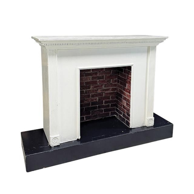 FIREPLACE-MANTEL-White Wood |Detailed Molding |Brick Interior