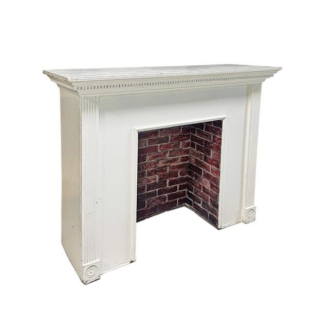 FIREPLACE-MANTEL-White Wood |Detailed Molding |Brick Interior