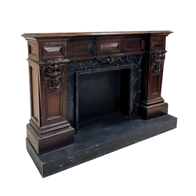 FIREPLACE-MANTEL CARVED WALNUT