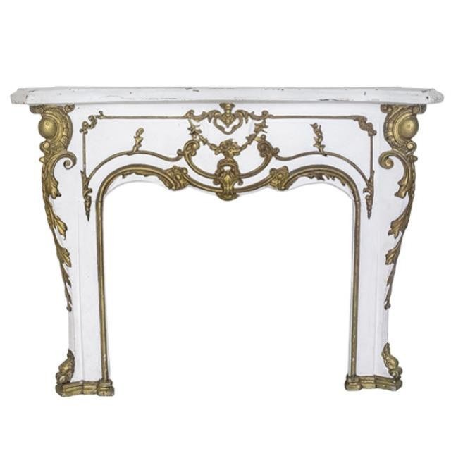 FIREPLACE-MANTEL-Metal Painted White W/Antique Gold Accents