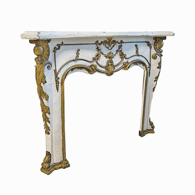 FIREPLACE-MANTEL-Metal Painted White W/Antique Gold Accents