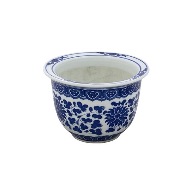 PLANTER-Oriental/White Background W/Dark Blue Floral Pattern