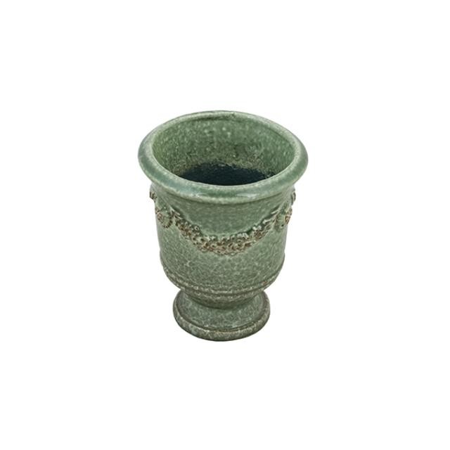 PLANTER-Green Ceramic Urn W/Laurel Swags on Sides