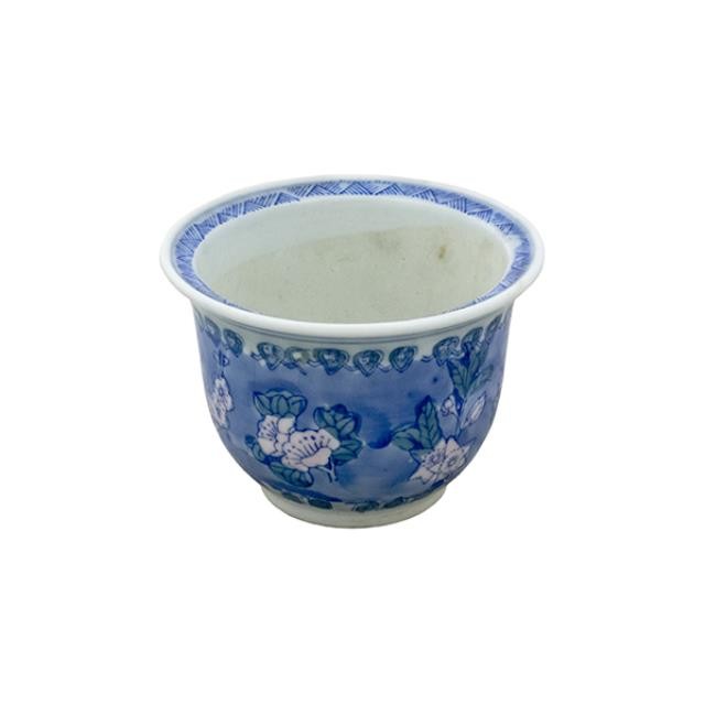 PLANTER-Oriental Blue & White Background W/White Flowers