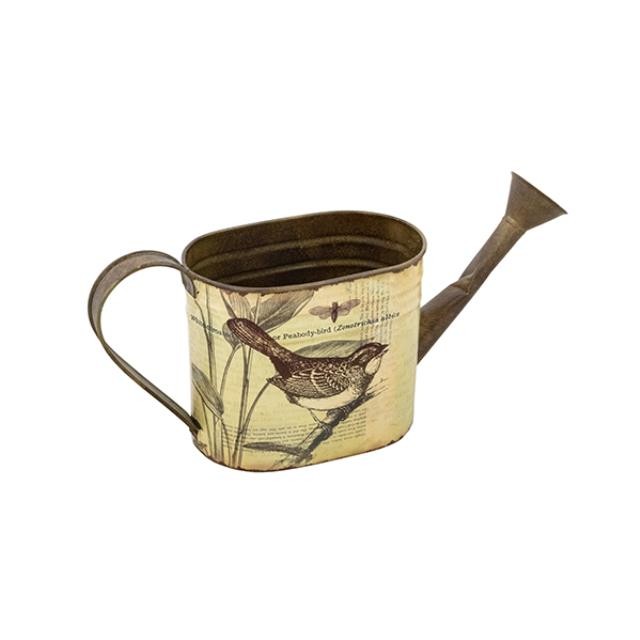 WATERING CAN-Brown Metal W/Bird on Branch