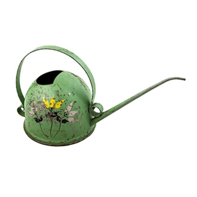 WATERING CAN-Vintage Green W/Painted Flowers