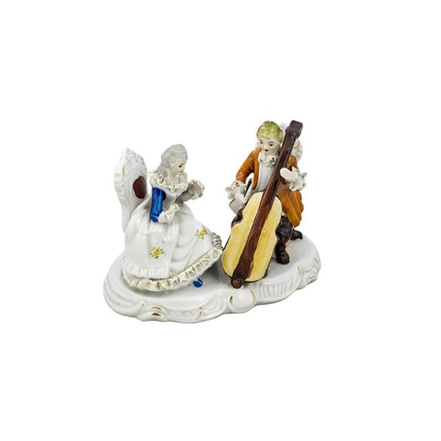 FIGURINE-Porcelain-Woman Sitting Dress W/Yellow Flowers & Man Playing Cello