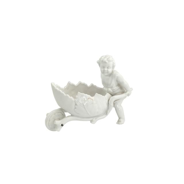 FIGURINE-Cherub Boy Push Cart Made of Leaves