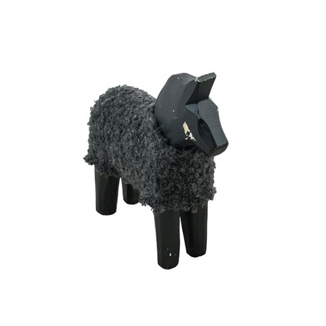 FIGURINE-Wooden Black Horse W/Persian Lamb Fur