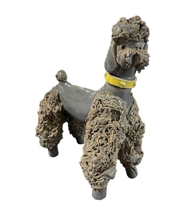 FIGURINE-Gray Porcelain Poodle w/Yellow Collar