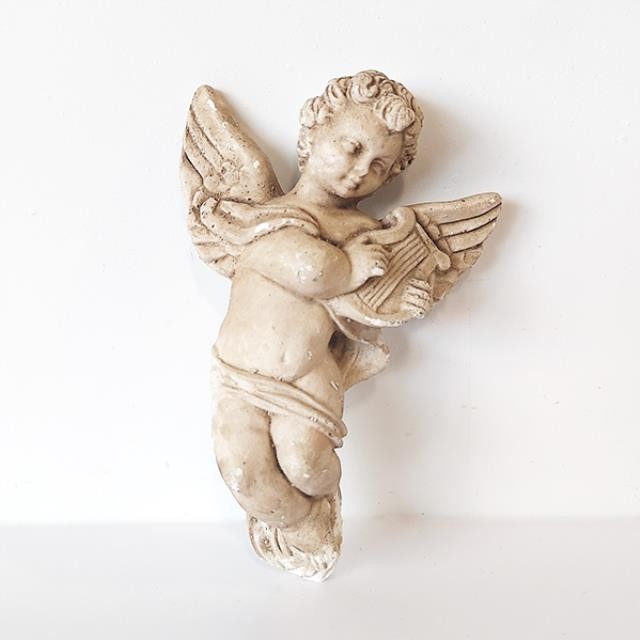 FIGURINE-Plaster Angel W/Harp