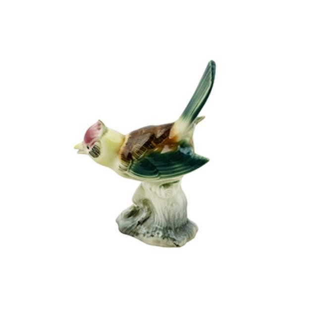 FIGURINE-Colorful Glass Bird Perched on Grey Tree Stump