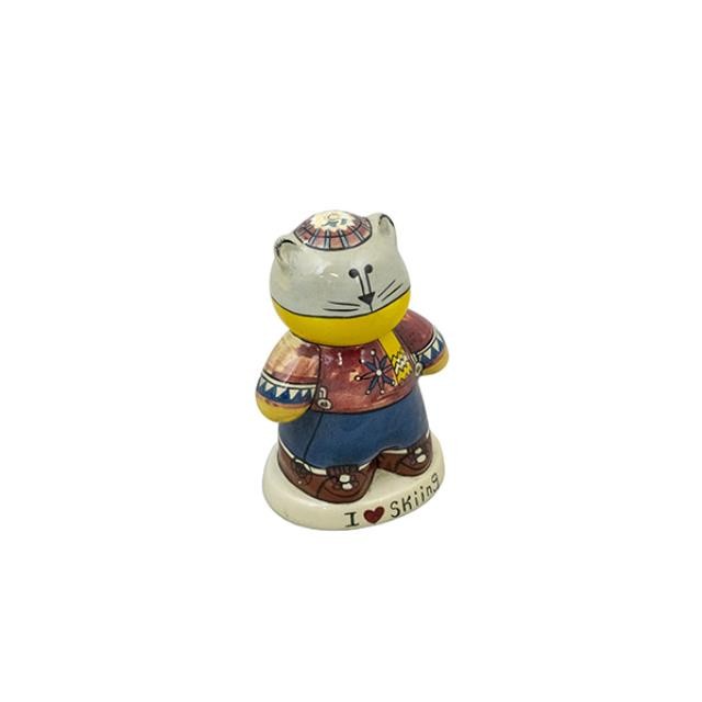 FIGURINE-Small "I Love Skiing" Bear W/Snow Sweater