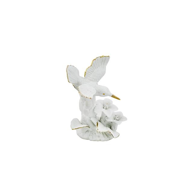 FIGURINE-White Bone China Humming Bird W/Flowers