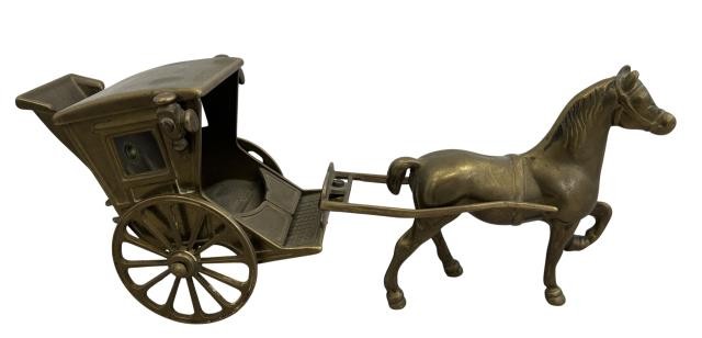 FIGURINE-BRASS HORSE/CARRIAGE