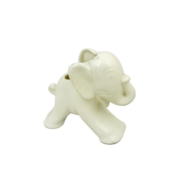 FIGURINE-Small Cream Ceramic Elephant W/Trunk Up