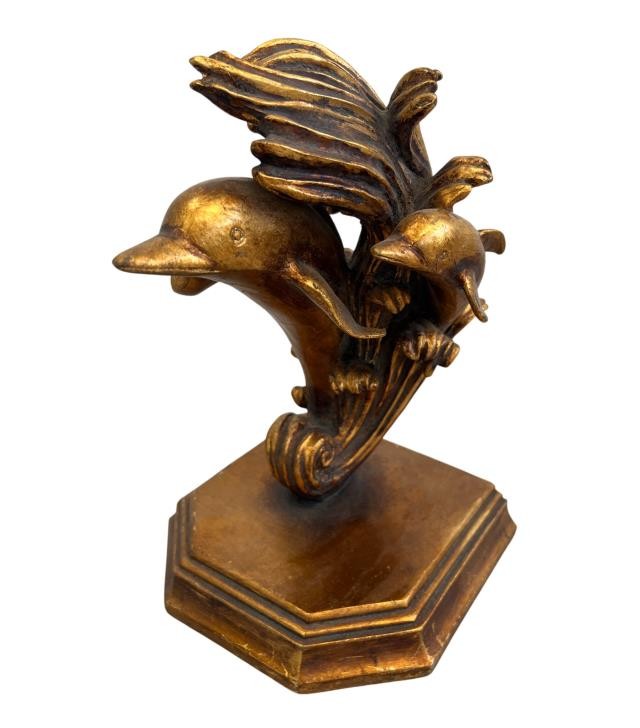 FIGURINE-DOLPHINS ON WAVE-GOLD