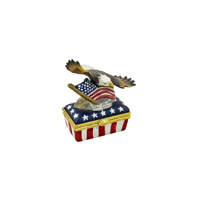 BOX-Ceramic Bald Eagle W/American Flag