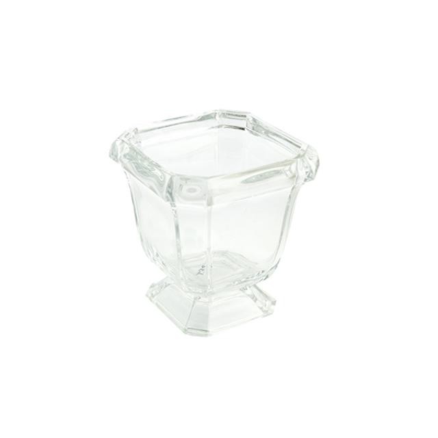 VASE-Thick Clear Glass Square W/Pedestal Base