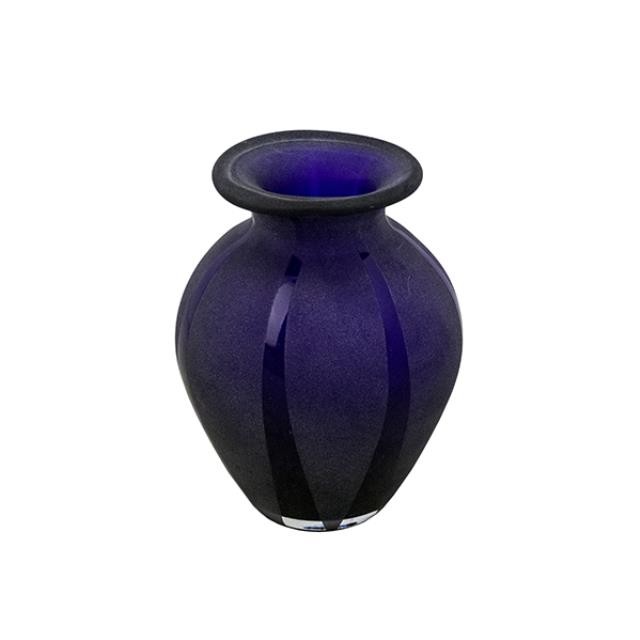 VASE-Frosted Dark Blue Glass W/Clear Blue Vertical Stripe