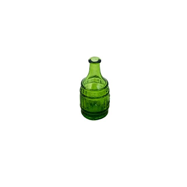 BUD VASE-Trasparent Green Glass/Whiskey Barrel Shap