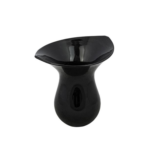 VASE-Black Glass Trumpet Edge Vase