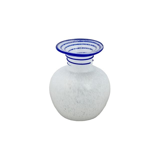 VASE-White Artisan Glass W/Navy Accent @ Neck