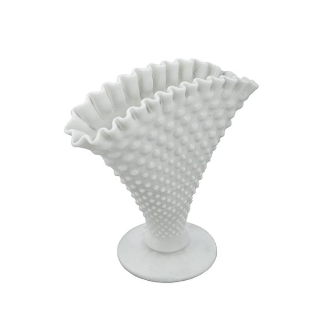 VASE-Milk Glass/Fan Shape/Pressed Glass