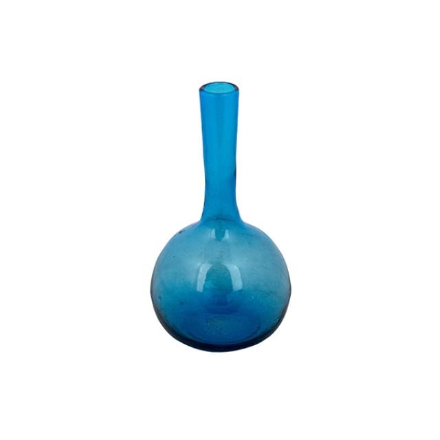 VASE-Turquoise Transparent Glass-W/Long Narrow Neck & Round Body