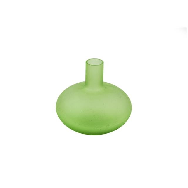 VASE-Light Green Frosted Glass W/Narrow Neck & Fat Round Middle