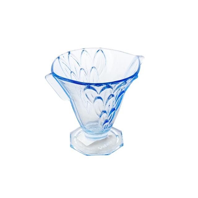 VASE-Translucent Blue Glass Dish W/Tab Side Handles & Pressed Leaves