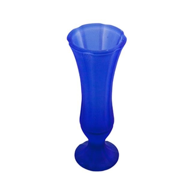 VASE-Frosted Blue Glass W/Footed Base & Fluted Neck