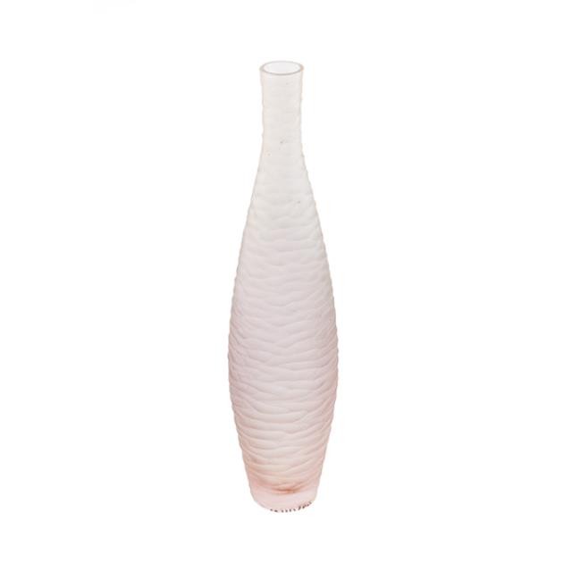 VASE-Tall Pink Frosted Glass W/Waves