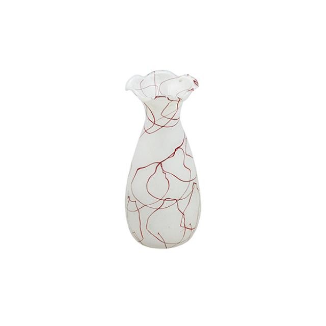 BUD VASE-Opaque White W/Red Swirls