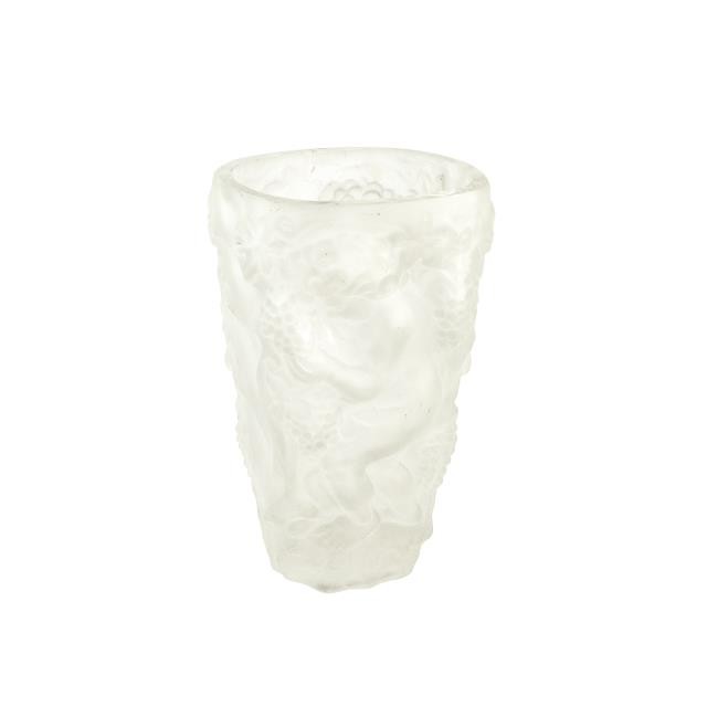 VASE-Frosted Glass W/Cherub Relief