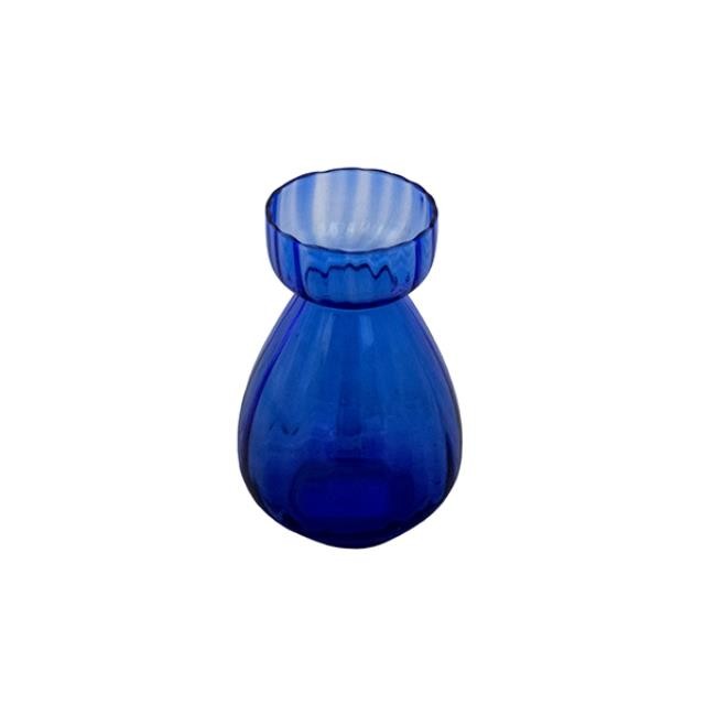 VASE-Dark Blue Glass/Bulb Shaped Base & Cup Shaped Rim