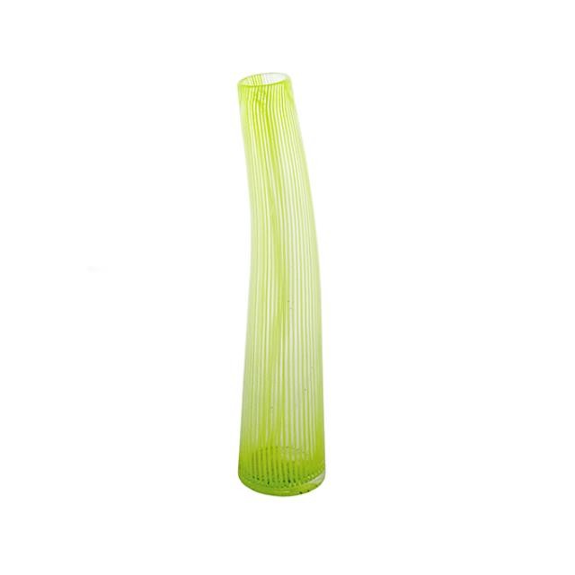 VASE-Clear Glass W/Vertical Yellow Stripe