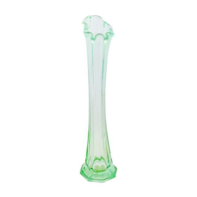 VASE-Clear Green Glass/Narrow W/Ruffle Edged Top