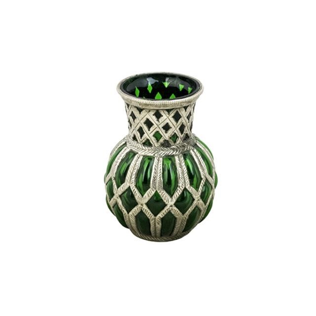 VASE-Dark Green Glass W/Silver Overlay