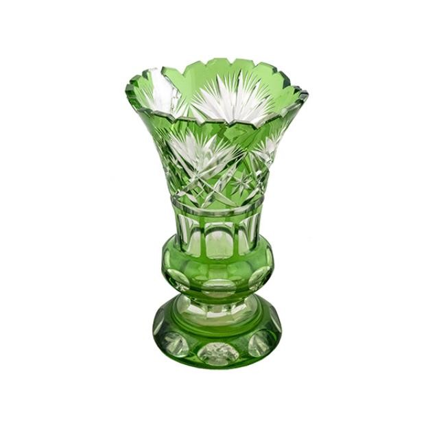 VASE-Green Cut Glass in Urn Shape