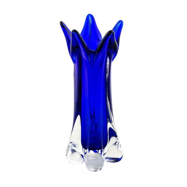 VASE-Navy Glass W/5 Point Flare Up Edge