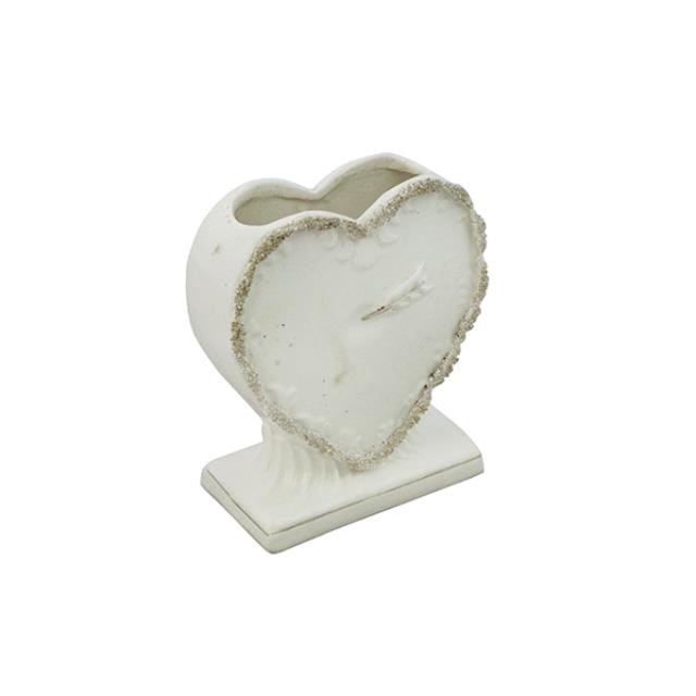 VASE-White Ceramic Heart W/Gold Accents