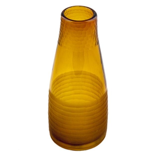 VASE-AMBER-10IN-ETCHED BANDS