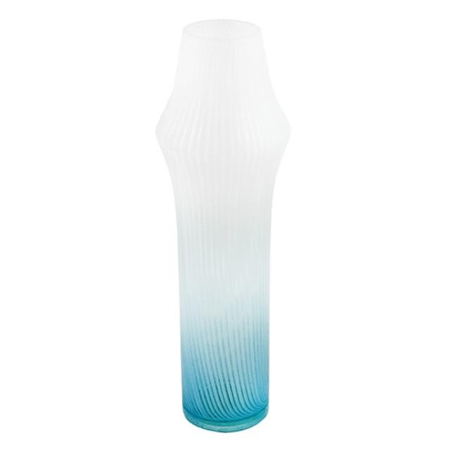 VASE-White Striped Glass/Ombre White to Blue