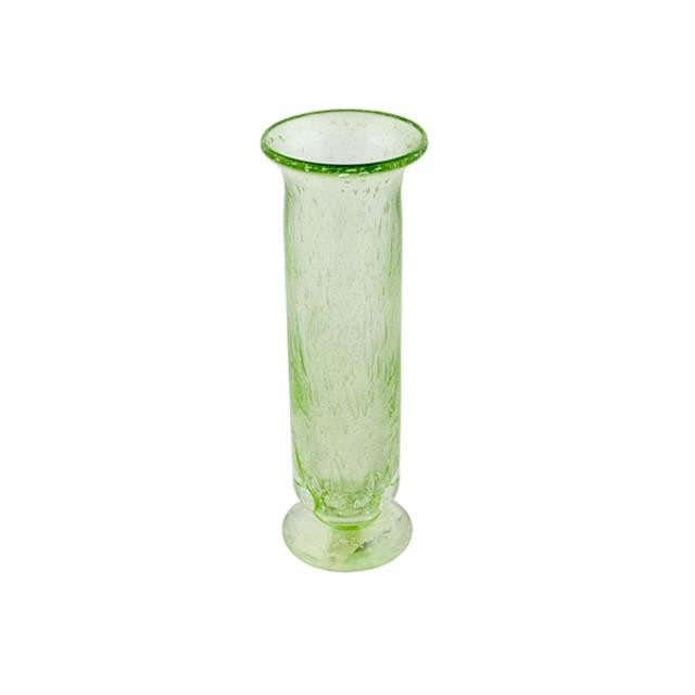 VASE-Clear Green Blown Glass W/Lip & Pedestal Base